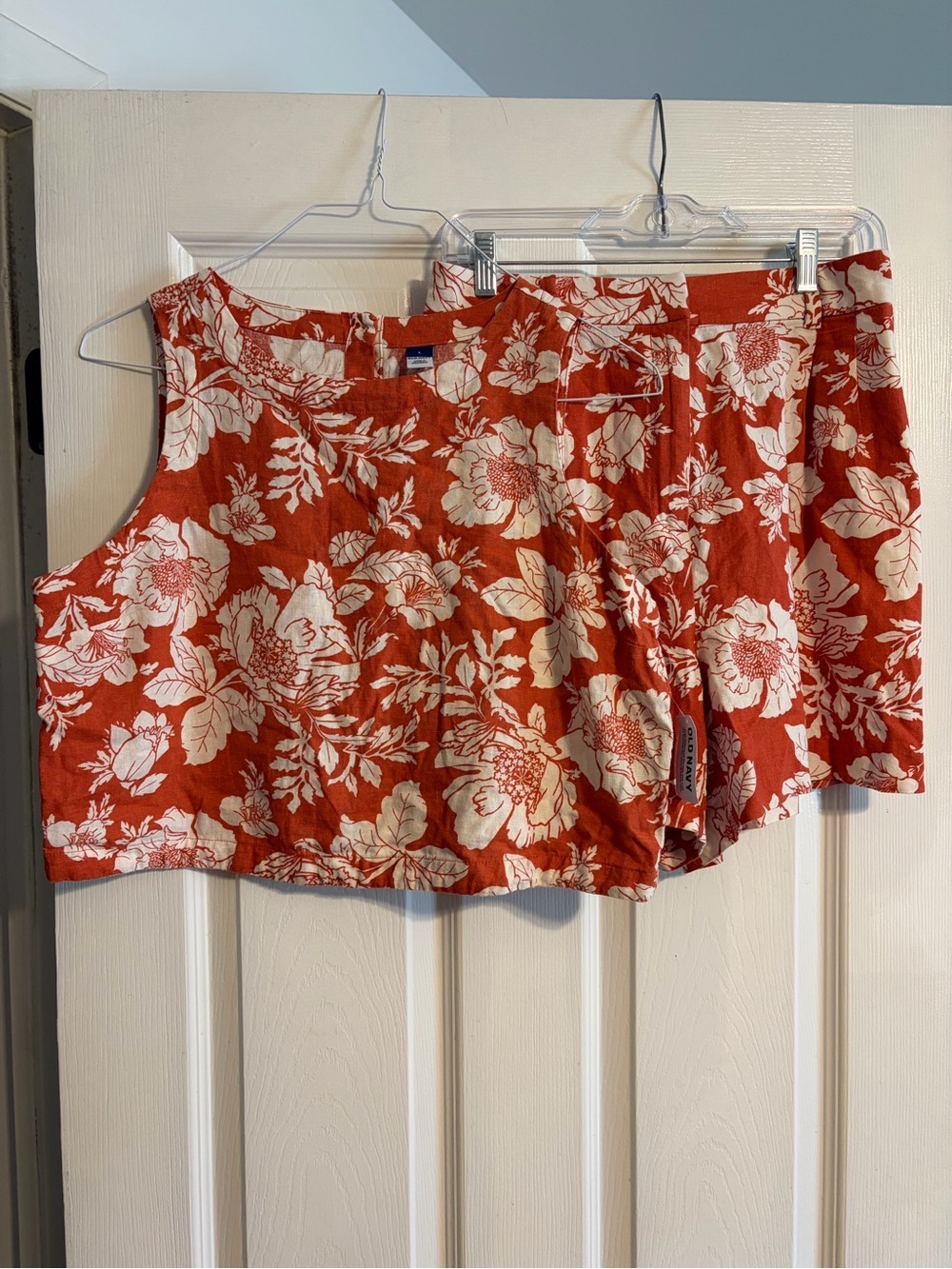 Old Navy NWT Linen Blend Floral Matching Set Top Shorts Red White Size Large L